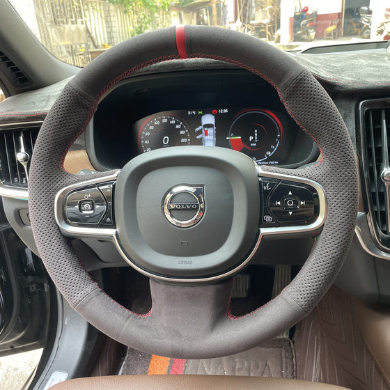 沃尔沃xc60/s90专用翻毛皮手缝方向盘套改装内饰s60/xc90四季把套