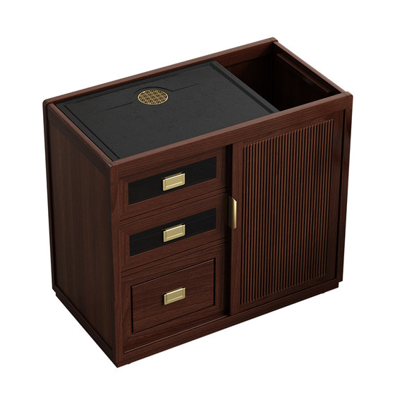 
Solid wood mobile tea table household small tea table living room new Chinese tea cart balcony tea table kettle integrated tea cabinet