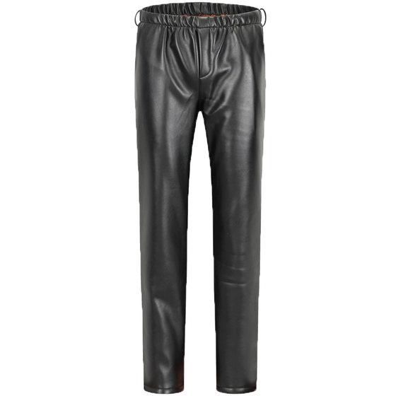 The fur integration is loose and tightly waist, the old and old men's leather pants autumn and winter loose and waterproof men work dry work, add velvet thickening