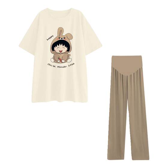
Maternity summer suit, fashionable and fashionable summer thin loose top, wide leg pants two-piece set, pure cotton new style