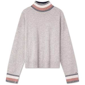 Tommy autumn and winter women's wool cashmere blended color-blocked turtleneck lazy style loose bottoming sweater