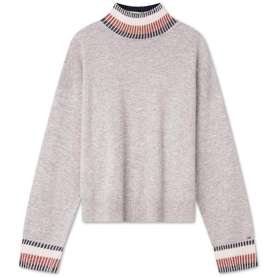 Tommy autumn and winter women's wool cashmere blended color-blocked turtleneck lazy style loose bottoming sweater