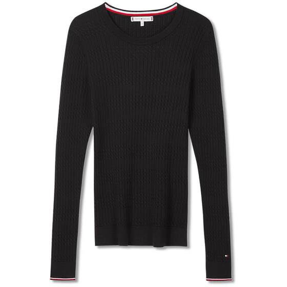 
Tommy women's retro cable texture lace fitting round neck pullover base knit sweater