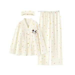
Spring and Autumn Pure Cotton Confinement Clothes with Breast Pads Postpartum Maternity Summer Thin Style March 4 Pregnant Women Nursing Pajamas Home Clothes