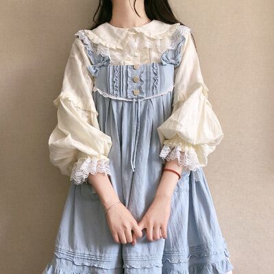 taobao agent Lolita with cream sweet heart fungus lace lapel lolita cute shirt long -sleeved shirt