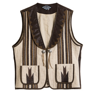 
SOARIN American retro western style embroidered vest for men Vintage ethnic style green fruit collar vest
