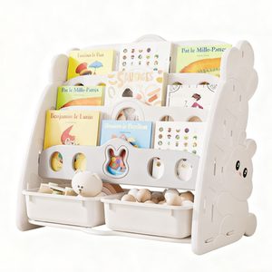 Qiaole Bear children's bookshelf storage rack two-in-one baby home picture book rack floor-standing book toy cabinet storage rack