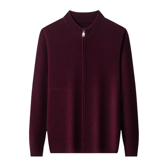 Hengyuanxiang high-end 100% pure wool sweater men's spring and autumn zipper cardigan casual knitted jacket minimalist style sweater