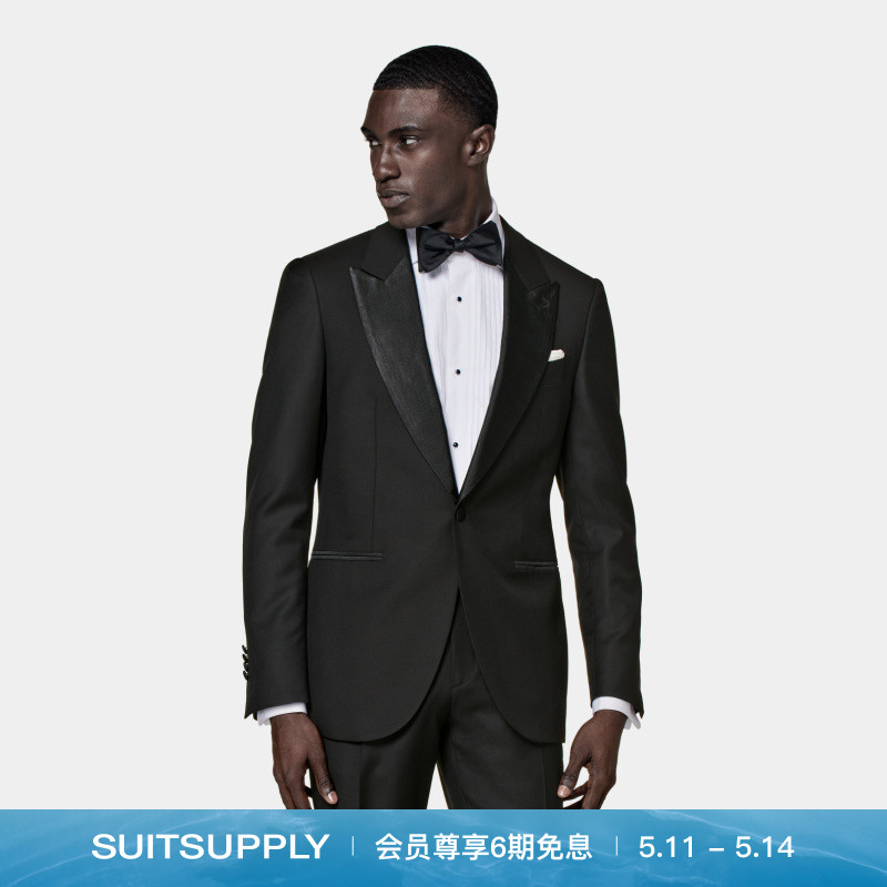 SUITSUPPLY黑色S110支羊毛合体西服男士礼服西装上衣四季经典款
