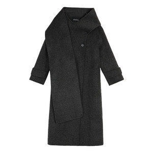 Pusumede scarf integrated wool double-sided wool coat for women's design niche mid-length wool coat
