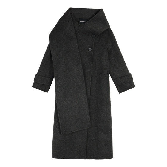Pusumede scarf integrated wool double-sided wool coat for women's design niche mid-length wool coat
