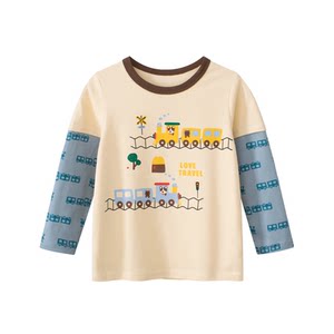 
27kids brand children's clothing pure cotton long-sleeved T-shirts for small and medium-sized children boys and children's bottoming shirts fake two-piece baby spring and autumn