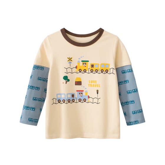 
27kids brand children's clothing pure cotton long-sleeved T-shirts for small and medium-sized children boys and children's bottoming shirts fake two-piece baby spring and autumn