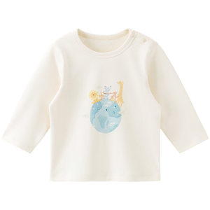 
Wooden cotton baby long-sleeved T-shirt spring and autumn male and female baby pure cotton boneless tops going out bottoming shirt spring clothing