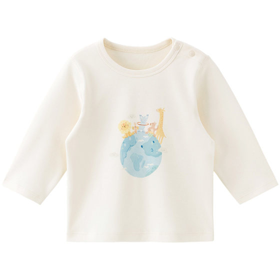 
Wooden cotton baby long-sleeved T-shirt spring and autumn male and female baby pure cotton boneless tops going out bottoming shirt spring clothing