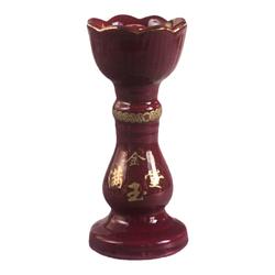 Pearl Red Ceramic Butter Lamp, Vermilion Treasure Inserted Candle Pedestal, Household Large-capacity Oil Lamp, Retro Ornament