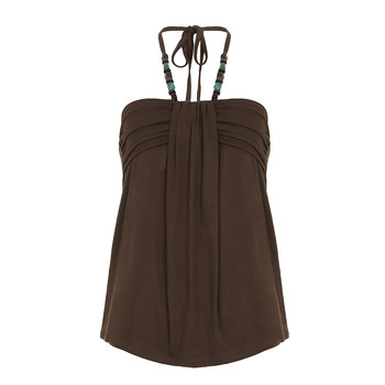 
WEEKEEP Niche Retro Brown Beaded Wrinkled Necklace Vest Versatile Loose Slimming Back Top