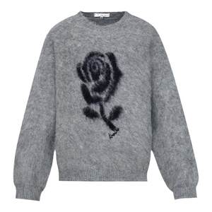
Kroche Gentle Rose Soft Skin-Friendly Wool Contrast Rose Jacquard Loose Pullover Grey Sweater