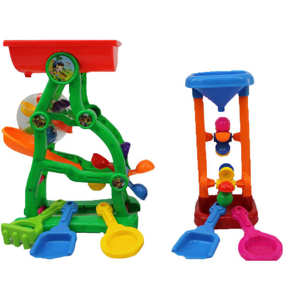 Children's beach toy hourglass toys playing sandwood waterwheels, Yellow Jingzi Yellow Jingzi two -wheel set beach toys