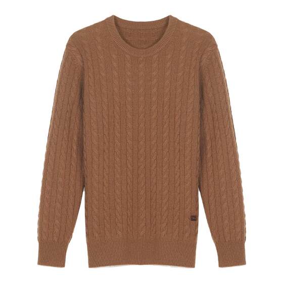 Deer King Cashmere Sweater Men's Round Neck Cable Sweater Warm Casual Solid Color Pullover Business Knitted Sweater Autumn and Winter New Style