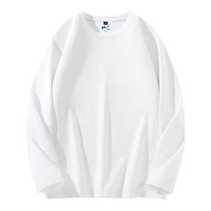 
Pull-back pure cotton long-sleeved T-shirt bottoming shirt for men in winter with white men's round neck lined heavy top