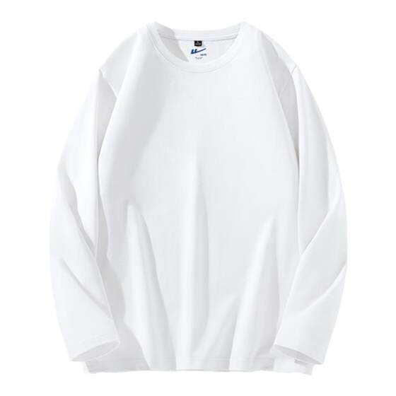 
Pull-back pure cotton long-sleeved T-shirt bottoming shirt for men in winter with white men's round neck lined heavy top