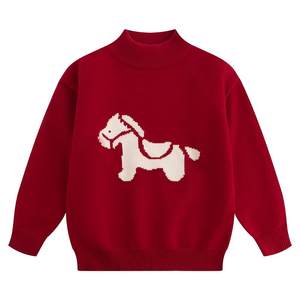 
Little Elephant Ham Children's Clothing Boys' Sweater New Year's Style Children's Knitted Half Turtle Collar Winter Bottoming Shirt 2025 Year of the Horse Style