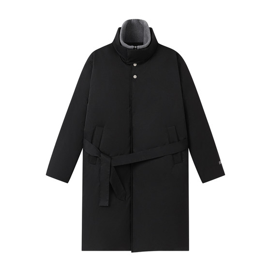 FORNINES windproof stand collar design fake two-piece long down jacket men and women winter wear couple warm and cold-proof jacket