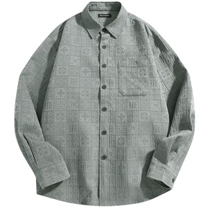 Peacebird men's long-sleeved shirt men's autumn loose textured fabric jacquard shirt jacket trendy