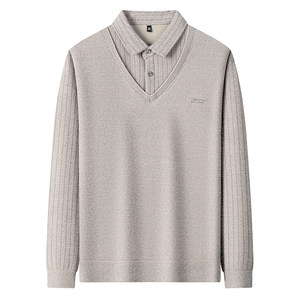 Hengyuanxiang pure cashmere shirt fake two pieces of sweater men middle -aged woolen shirt collar plus thickened knitted warm shirt
