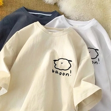 Pure cotton oversized short sleeved t-shirt for both men and women in the summer 2024 couple half sleeved ins loose top printed T-shirt