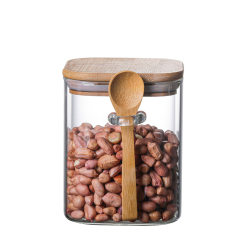 Storage jar glass with bamboo spoon square