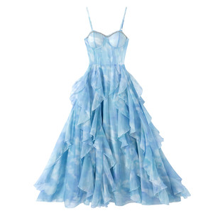 
Beach vacation dress, suspender skirt, beach long skirt, beautiful island French Sanya skirt, blue photo shoot