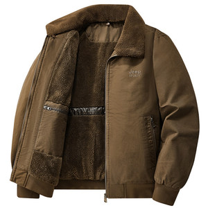 
Jeep plus velvet thickened jacket for men winter dad men's cold-proof and warm cotton lapel casual sports jacket