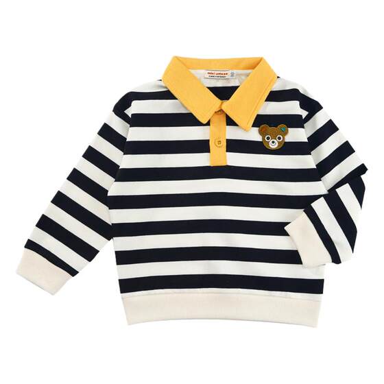 
Cute Japanese children's clothing boys sweatshirt spring and autumn children's striped long-sleeved T-shirt baby lapel polo shirt bottoming 3