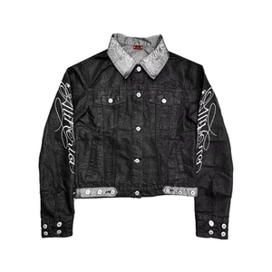 
DETW 25AW* brushed silver embroidered denim denim jacket right shoulder slim high-end design jacket for men and women