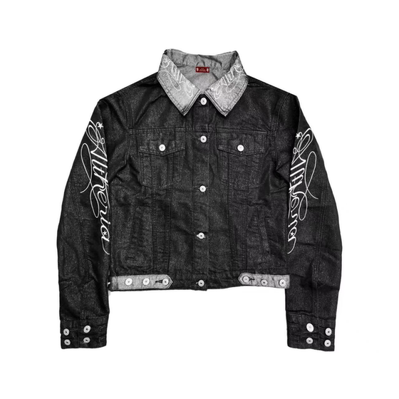 
DETW 25AW* brushed silver embroidered denim denim jacket right shoulder slim high-end design jacket for men and women