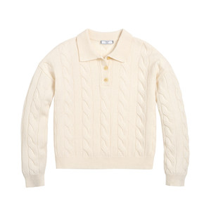 
Sansho vintage polo square neck Merino ultra-fine knitted pure wool sweater pullover twisted sweater