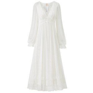 RoseTree French nightgown Spring and Autumn Women's Long Sleeve Lace Sexy Pure Palace Style Women's Pajamas with Chest Paddle
