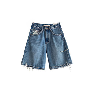 
Ripped denim shorts for women's summer thin large size fat mm pear-shaped body with high waist loose slimming wide-leg five-point pants