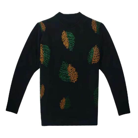 
Middle-aged and elderly grandma plus velvet large size pullover in autumn and winter 2025 new turtleneck sweater loose black sweater for women