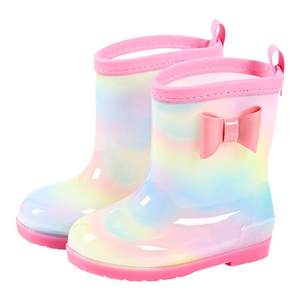 Children's rain boots Girls Princess Baby Lightweight rubber shoes Kindergarten rain boots Anti-slip water boots Kids plus velvet rainbow

