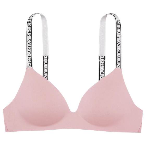 
Victoria's Secret LOGO Letter Straps Push-up Bra Sexy Seamless T-shirt Partner Invisible Foundation Underwear Women's Autumn