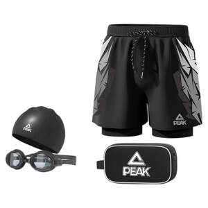 Peak swimming trunks men's swimming trunks swimming cap swimming goggles three-piece set men's anti-embarrassment beach trunks adult swimming equipment