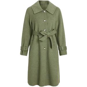Mande poetry green single buckle double -sided woolen coat 2024 winter new product wool blending simple mid -length jacket
