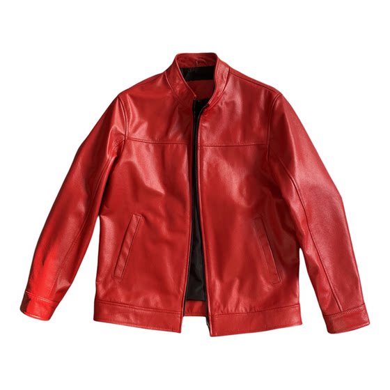 
High-end soft first-layer calfskin jacket Japanese genuine leather motorcycle jacket stand collar slim leather jacket old money style men
