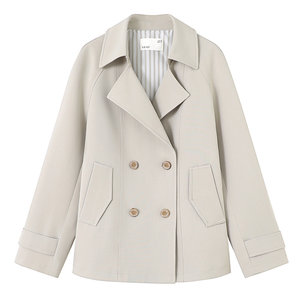 
YBAI/Yibai 2026 spring new fashion commuter versatile contrast striped lapel short windbreaker jacket for women