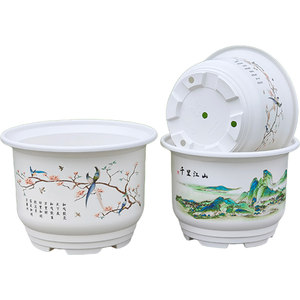 
Imitation ceramic flower pot thickened and durable extra large breathable sunscreen resin household green plant rich bamboo root control pot balcony