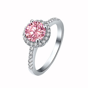 Colorful gem pink diamond ring for women Moissan round micro-set sterling silver plated platinum wedding ring 1 carat simulated diamond ring