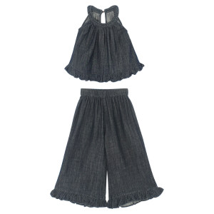
Big Ear Elephant Girls' Lace Denim Halter Top/Lace Denim Casual Pants 2026 Summer New Style Baoer Suit